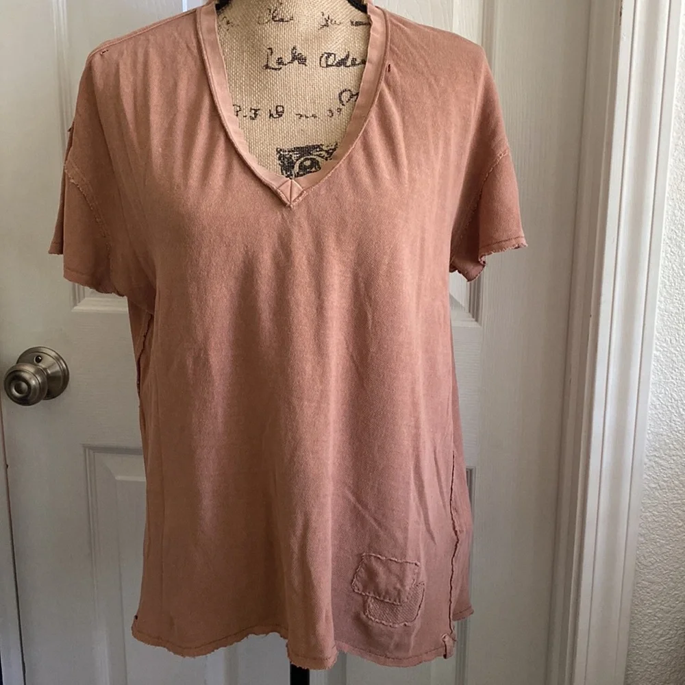 NWOT Free People We The Free | Joni Distressed V-Neck Tee | XS